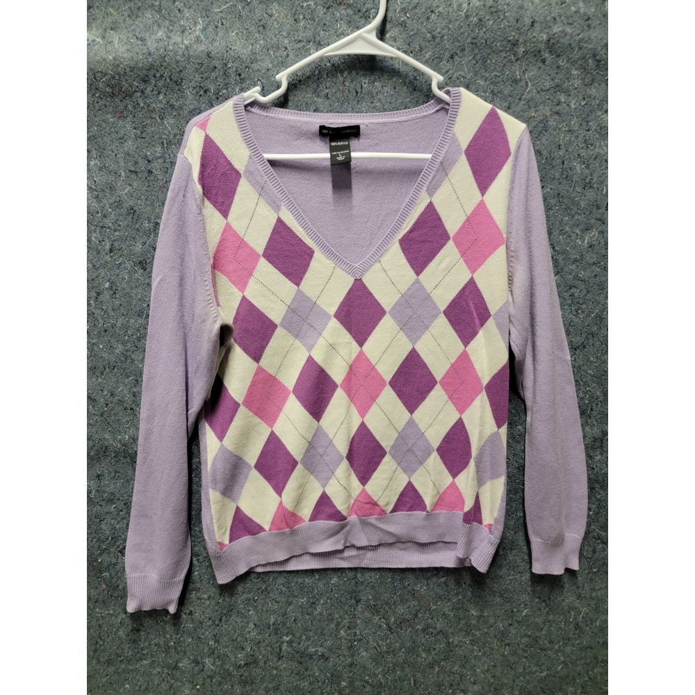 New York & Company V-Neck Purple Pullover Sweater Size L